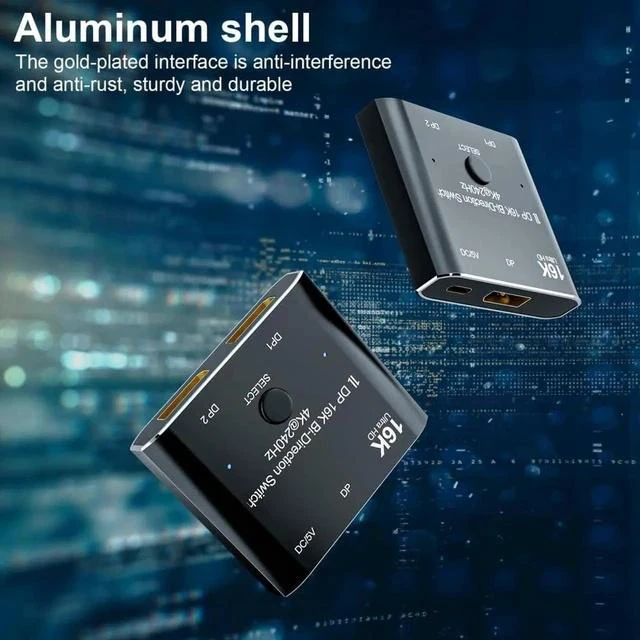 Alt view image 6 of 7 - Bi-Directional DisplayPort 2.0 2 in 1 Out Switch Splitter Hub, Support 16K@60Hz 4K@240Hz HDCP SST Extended Mode DP Video Converter