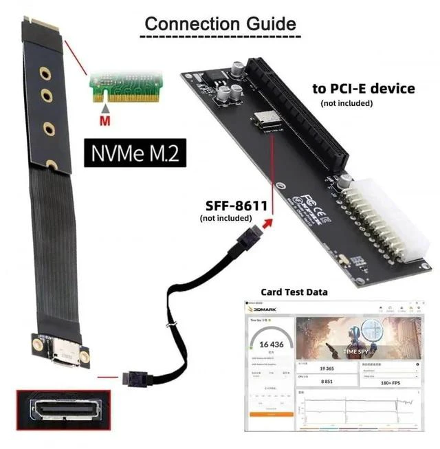Alt view image 2 of 7 - 15cm PCIe 4.0 M.2 M-Key to OCuLink SFF-8611/SFF-8612 Host Cable, 2280 NGFF Adapter Wire for NVMe U.2 SSD & External eGPU