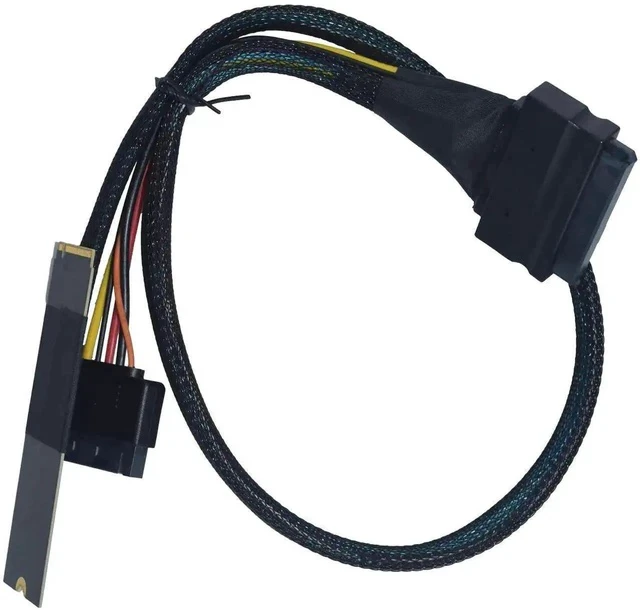 Alt view image 3 of 7 - 0.5M/1.6FT M.2 M-Key NVMe to U.2 SFF-8639 Extension Cable PCIe 4.0 x4 64Gbps with 15Pin SATA Power, for Mainboard M.2 Slot to 2.5" U.2 NVMe SSD Server Storage Docking