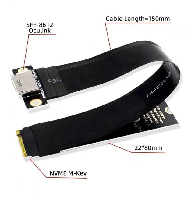 Alt view image 6 of 7 - 15cm PCIe 4.0 M.2 M-Key to OCuLink SFF-8611/SFF-8612 Host Cable, 2280 NGFF Adapter Wire for NVMe U.2 SSD & External eGPU