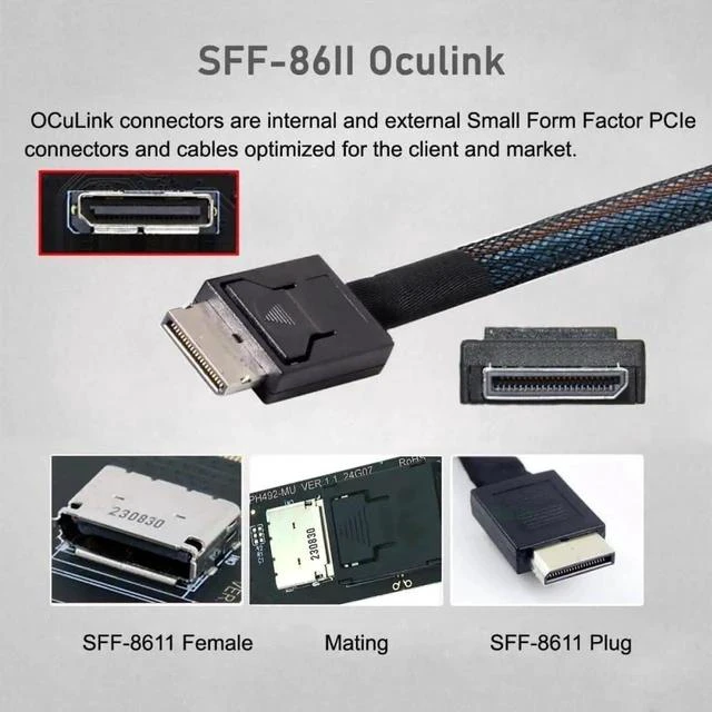 Alt view image 7 of 7 - 15cm PCIe 4.0 M.2 M-Key to OCuLink SFF-8611/SFF-8612 Host Cable, 2280 NGFF Adapter Wire for NVMe U.2 SSD & External eGPU