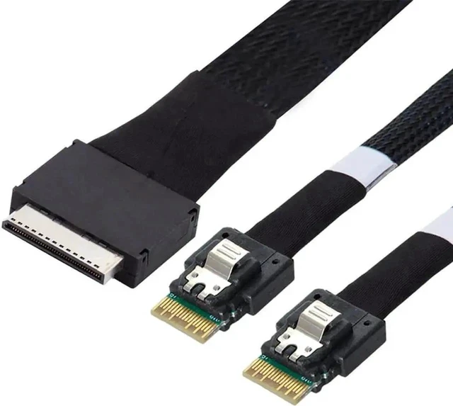 Alt view image 2 of 3 - 100cm Active OCuLink PCIe Cable, SFF-8611 8x 8-Lane Male to Dual SFF-8654 Slimline 4x Male Splitter Data Cable for NVMe SSD Storage