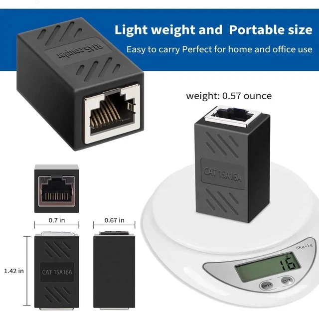 Alt view image 2 of 7 - 4 Pack Female to Female RJ45 Inline Ethernet Coupler, Gigabit LAN Cable Extender Connector Compatible with Cat5 Cat5e Cat6 Cat7 Network Wires for Home Office Wiring Extension