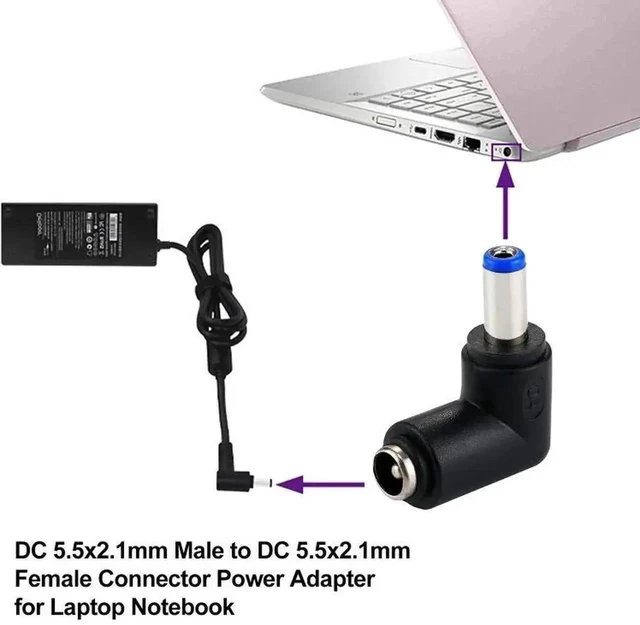 Alt view image 4 of 6 - 90 Degree Right Angle DC 5.5x2.1mm Male to DC 5.5x2.1mm Female Power Connector Elbow Adapter for Laptops & Notebooks