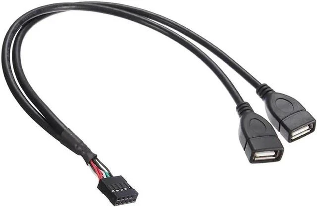 Main image of 11.81 Inch Motherboard 9Pin USB2.0 Splitter Cable, Single 9Pin Header to Dual USB 2.0 Female Internal Extension Adapter Wire