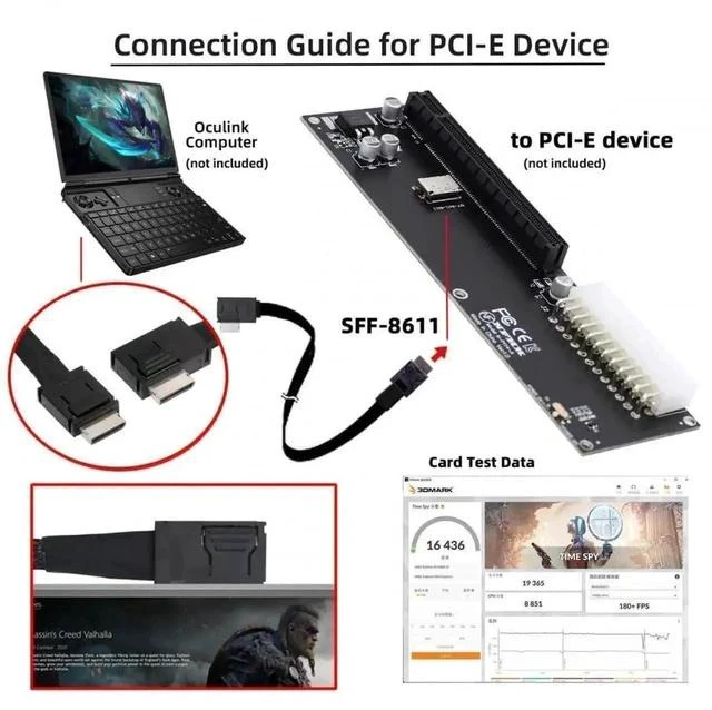 Alt view image 3 of 7 - 50cm Left 90 Degree OCuLink Active Cable, PCIe 4.0 SFF-8611 4i to SFF-8611 High Speed Data Cable for External GPU, NVMe SSD & Mini Workstation