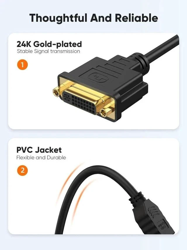 Alt view image 3 of 7 - 0.5FT Bi-Directional HDMI Male to DVI-I 24+5 Female Short Cable, 1080P Full HD HDMI DVI Converter Cord Compatible with PC, PS5, Xbox, Switch, TV Box & Blu-Ray Player
