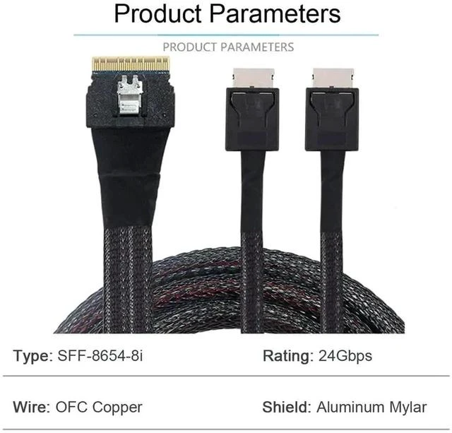 Alt view image 3 of 7 - 50cm PCIe 4.0 Slimline SAS Fanout Cable, SFF-8654 8i 74Pin Ultraport Slim SAS Host to Dual SFF-8611 OCuLink Storage Interconnect Cable for High Density OCP Server NVMe Expansion