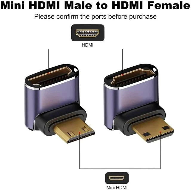 Alt view image 2 of 6 - 2 Pack Up & Down 90 Degree Mini HDMI Male to Female Adapter, 8K Mini HDMI to HDMI Right Angle Converter for Raspberry Pi Zero DSLR Camera Camcorder HDTV Projector