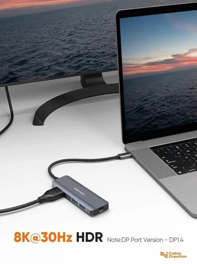 Alt view image 5 of 7 - 5-in-1 USB C Multiport Hub with 8K HDMI 2.1, 100W PD Charging & 3 USB3.0 Ports, 8K@30Hz / 4K@120Hz Video Output, Space Grey Type-C Dock Compatible with MacBook Pro, Steam Deck, Surface Pro, Dell XPS