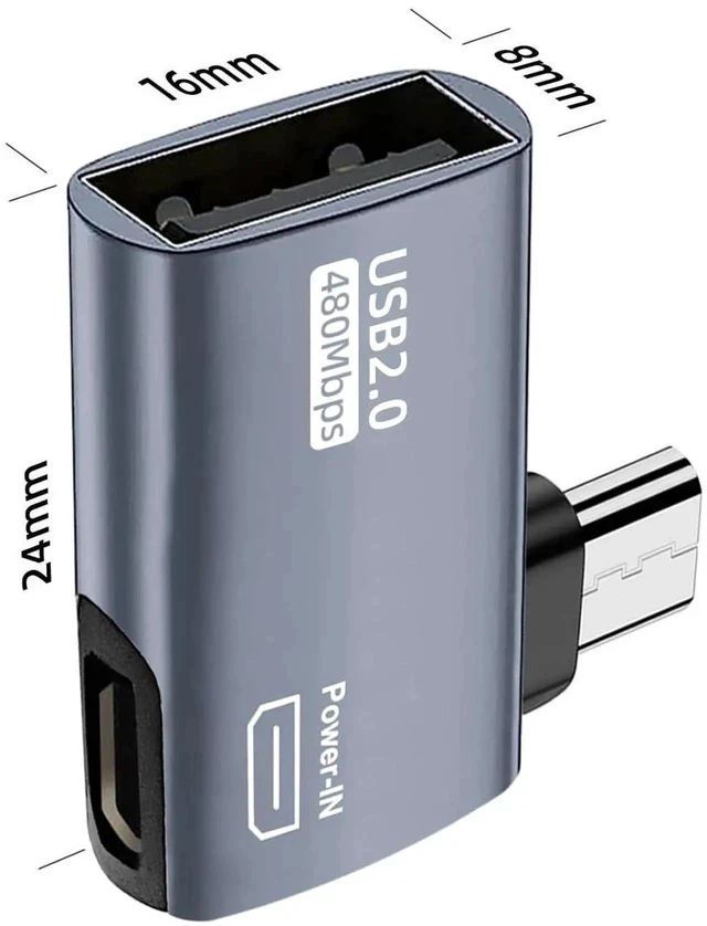 Alt view image 5 of 6 - 4 Pack 90 Degree Left & Right Angled Powered Micro USB OTG Adapter, Grey Micro USB Male to USB A Female OTG Connector for Fire TV Stick 4K, Android Phones, Tablets & Micro USB Host Devices