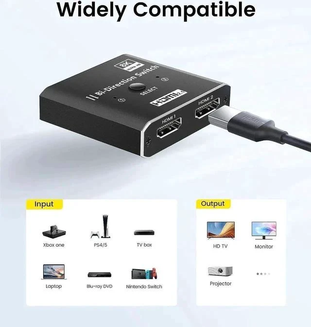 Alt view image 2 of 7 - Upgraded 2 in 1 Out / 1 in 2 Out Bi-Directional HDMI 2.1 Switch, 4K@120Hz HDMI Splitter Switcher Box Supports 8K, 4K, 1080P, 3D for Xbox, PS3/PS4/PS5, TV & Gaming