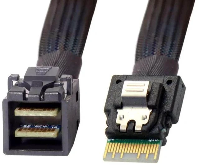 Alt view image 3 of 7 - 50cm Slimline SAS SFF-8654 38Pin Host to SFF-8643 HD Mini SAS Target Interconnect Cable, PCIe 4.0 Internal Server RAID Storage Cable