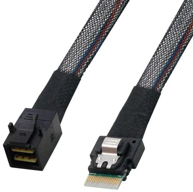 Alt view image 6 of 7 - 50cm Slimline SAS SFF-8654 38Pin Host to SFF-8643 HD Mini SAS Target Interconnect Cable, PCIe 4.0 Internal Server RAID Storage Cable