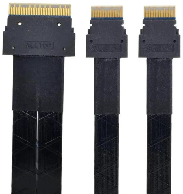 Main image of 50cm PCIe 4.0 Ultraport Slimline SAS Fanout Cable, SFF-8654 8i 74Pin Host to Dual SFF-8654 4i 38Pin Target Server Storage Cable