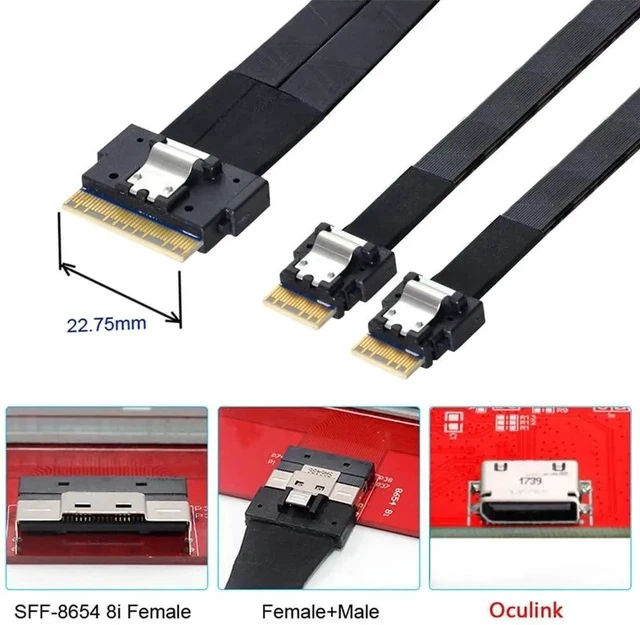 Alt view image 5 of 7 - 50cm PCIe 4.0 Ultraport Slimline SAS Fanout Cable, SFF-8654 8i 74Pin Host to Dual SFF-8654 4i 38Pin Target Server Storage Cable