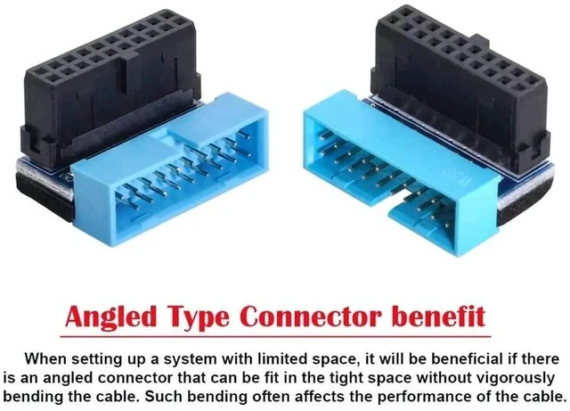 Alt view image 2 of 6 - 2-Pack 90° Up & Down Angled 19/20Pin USB3.0 Motherboard Header Extension Adapter, Internal USB 3.0 Male to Female Extender for DIY PC Chassis