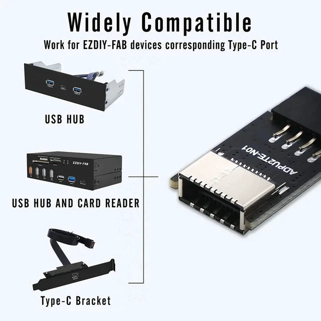 Alt view image 5 of 7 - 180 Degree USB2.0 9Pin Internal Header to USB3.1/3.2 Type-E 20Pin A-Key Adapter, Motherboard Internal Converter for PC Front Panel USB-C Type E Port Extension