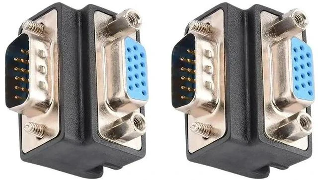 Main image of 2 Pack 90 Degree DB15 VGA Adapter, Nickel-Plated D-Sub 15Pin Right Angle Male to Female VGA Coupler Converter Connector