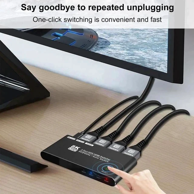 Alt view image 7 of 7 - Aluminum Shell HDMI 2.1 Directional Switch 3 in 1 Out, 48Gbps High Speed, Supports 8K@60Hz, 4K@120Hz, 1440P@165Hz, 1080P@240Hz, eARC, HDCP 2.3, HDR, VRR, ALLM, IR Remote Control