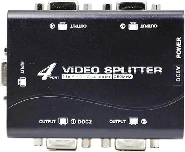 Main image of 1 in 4 Out VGA Splitter Hub 4 Ports, 250MHz Bandwidth VGA Video Distributor Support Max 1920x1440@60Hz Resolution