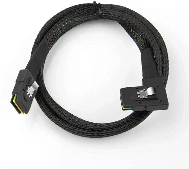 Main image of 1m SFF-8087 Straight to Right Angle Mini SAS Internal Cable, 12Gbps 30AWG Flat Black Connector SAS Wire for Server RAID Controller & Storage Backplane