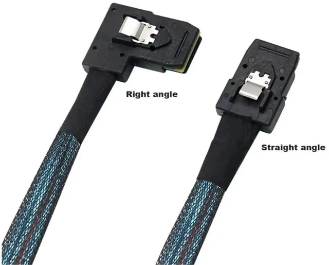 Alt view image 5 of 5 - 1m SFF-8087 Straight to Right Angle Mini SAS Internal Cable, 12Gbps 30AWG Flat Black Connector SAS Wire for Server RAID Controller & Storage Backplane