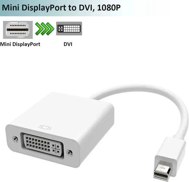 Alt view image 2 of 4 - White Passive Mini DisplayPort to DVI-D Adapter, Thunderbolt Compatible MDP to DVI Converter, Max Resolution 1080P/1920×1200