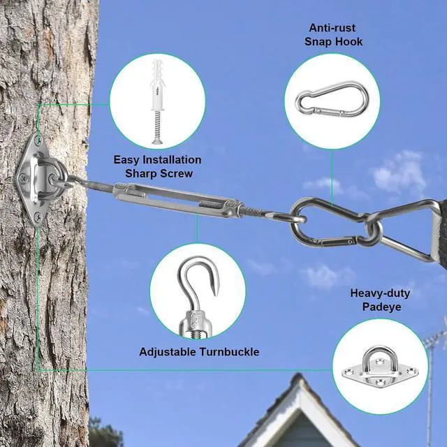 Alt view image 5 of 6 - Sun Shade Sail Hardware Kit - 6 Inch 304 Stainless Steel Sunshades Canopy Installation Kit for Install Rectangle & Triangle Shade Sails Deck Garden Lawn Patio Outdoor Metal Sail Shade Hardware Kit