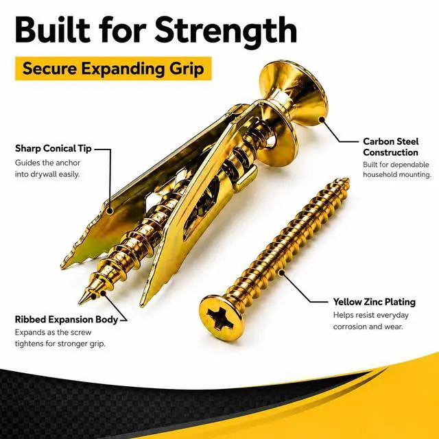 Alt view image 7 of 7 - 160 PCS Self Drilling Drywall Anchors with Screws Kit, Heavy Duty Metal Wall Anchors for Drywall, Sheetrock Anchors 0.47x1.18inch with Screws, No Drill Dry Wall Anchors and Screws Kit
