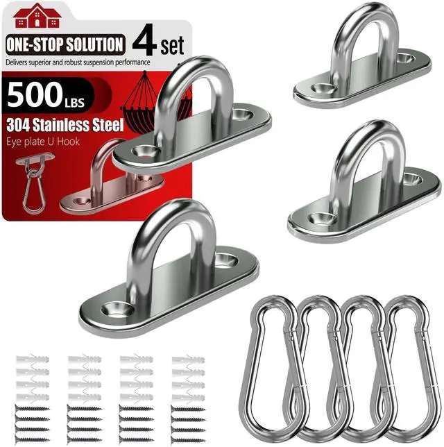 Main image of 304 Stainless Steel Pad Eye Snap Hook, M5 Ceiling Hook 500Lb,8Pcs | Hanging Kit with Screws for Hammock Chair Swing, Yoga Gym Equipment, Sun Shade Sail, Plant Hangers & Marine Boat Hardware
