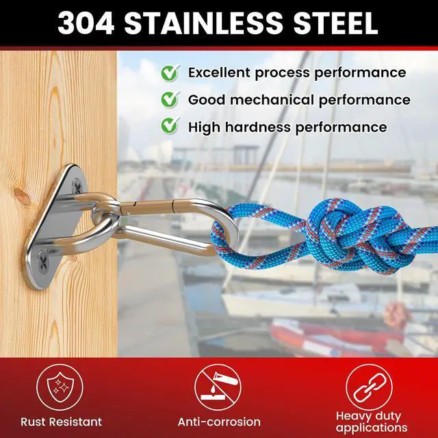 Alt view image 5 of 7 - 304 Stainless Steel Pad Eye Snap Hook, M5 Ceiling Hook 500Lb,8Pcs | Hanging Kit with Screws for Hammock Chair Swing, Yoga Gym Equipment, Sun Shade Sail, Plant Hangers & Marine Boat Hardware