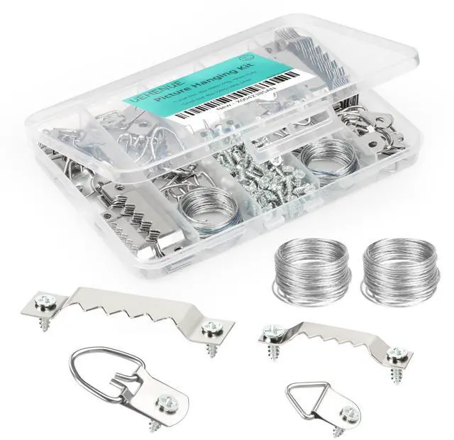 Main image of 251Pcs Picture Hanging Kit, Dual-Size Heavy Duty Picture Hanging Hardware | 50 Sawtooth Picture Hangers + 50 D Rings + 150 Screws + 3.6m Wire, Wall Hanging Kit for Artwork Frame Canvas Mirror Clock