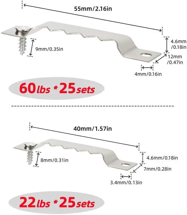 Alt view image 2 of 7 - 251Pcs Picture Hanging Kit, Dual-Size Heavy Duty Picture Hanging Hardware | 50 Sawtooth Picture Hangers + 50 D Rings + 150 Screws + 3.6m Wire, Wall Hanging Kit for Artwork Frame Canvas Mirror Clock