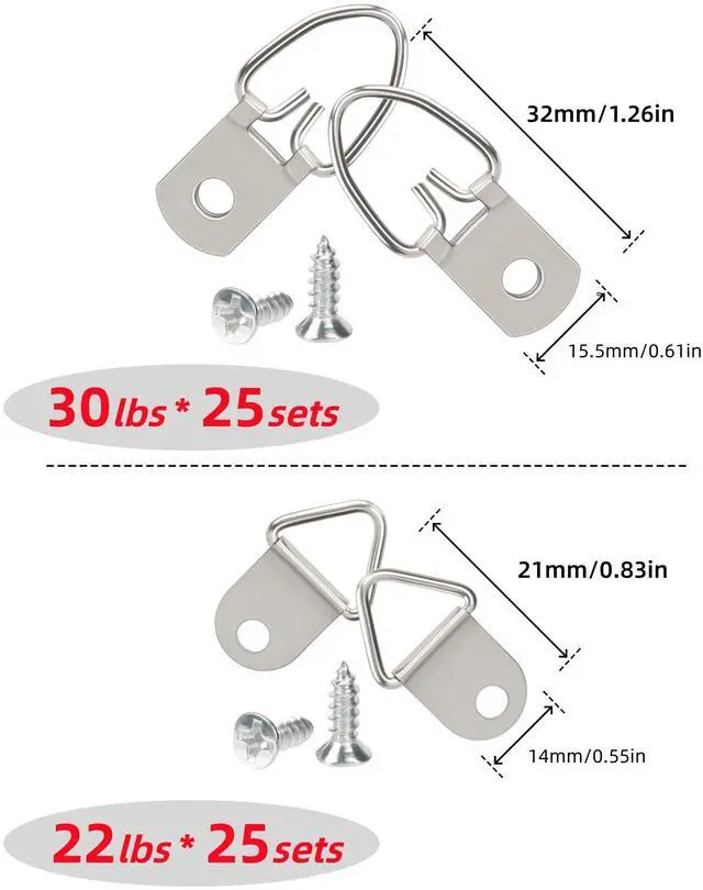 Alt view image 3 of 7 - 251Pcs Picture Hanging Kit, Dual-Size Heavy Duty Picture Hanging Hardware | 50 Sawtooth Picture Hangers + 50 D Rings + 150 Screws + 3.6m Wire, Wall Hanging Kit for Artwork Frame Canvas Mirror Clock