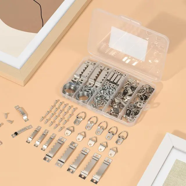 Alt view image 7 of 7 - 251Pcs Picture Hanging Kit, Dual-Size Heavy Duty Picture Hanging Hardware | 50 Sawtooth Picture Hangers + 50 D Rings + 150 Screws + 3.6m Wire, Wall Hanging Kit for Artwork Frame Canvas Mirror Clock