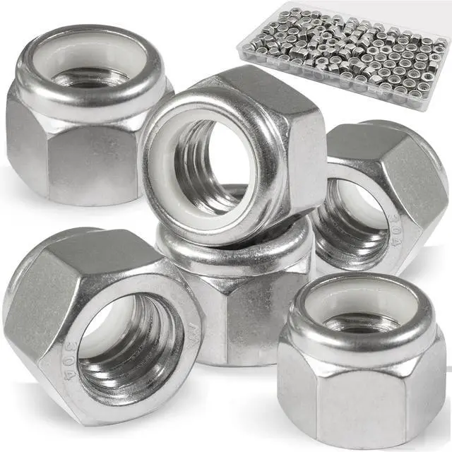 Main image of 1/4-20 Lock Nut, 110Pcs Stainless Steel Nylock Insert Locking Nuts | 1/4 in locknut,nylon insert hex nuts 304 SS A2-70, standard metric thread nylock nut vibration resistant for bolts,machinery