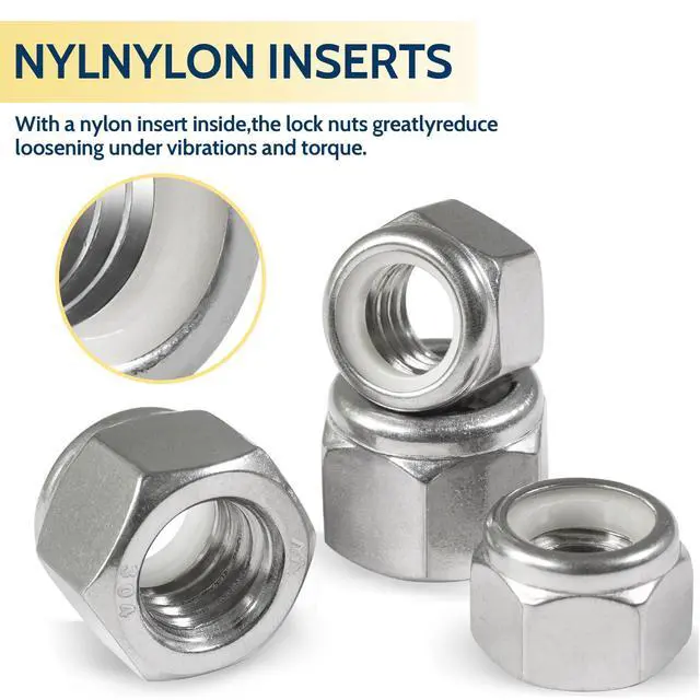 Alt view image 4 of 7 - 1/4-20 Lock Nut, 110Pcs Stainless Steel Nylock Insert Locking Nuts | 1/4 in locknut,nylon insert hex nuts 304 SS A2-70, standard metric thread nylock nut vibration resistant for bolts,machinery