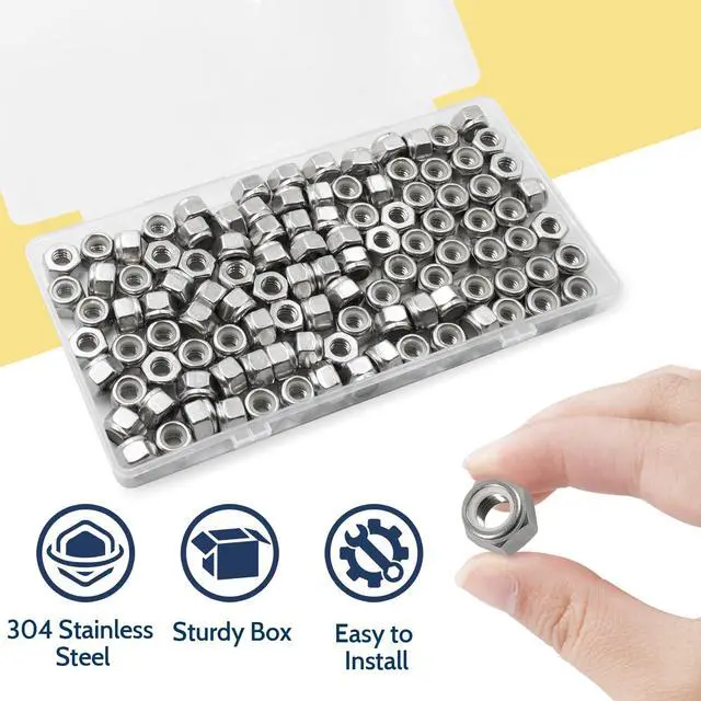 Alt view image 5 of 7 - 1/4-20 Lock Nut, 110Pcs Stainless Steel Nylock Insert Locking Nuts | 1/4 in locknut,nylon insert hex nuts 304 SS A2-70, standard metric thread nylock nut vibration resistant for bolts,machinery
