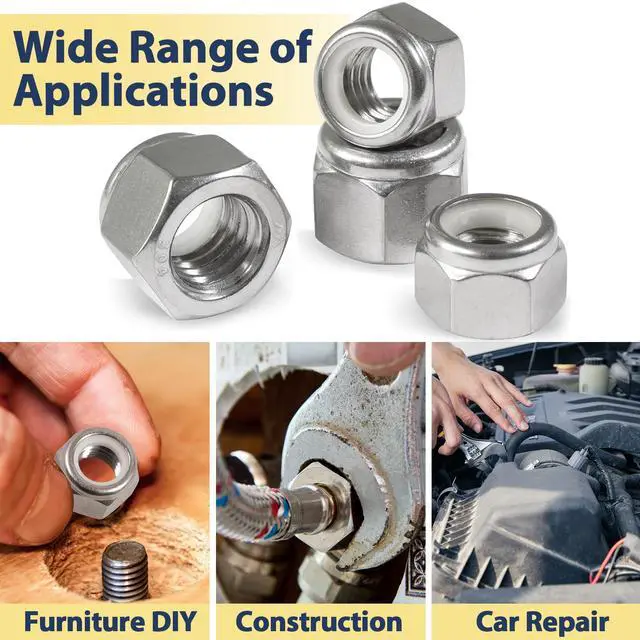 Alt view image 7 of 7 - 1/4-20 Lock Nut, 110Pcs Stainless Steel Nylock Insert Locking Nuts | 1/4 in locknut,nylon insert hex nuts 304 SS A2-70, standard metric thread nylock nut vibration resistant for bolts,machinery