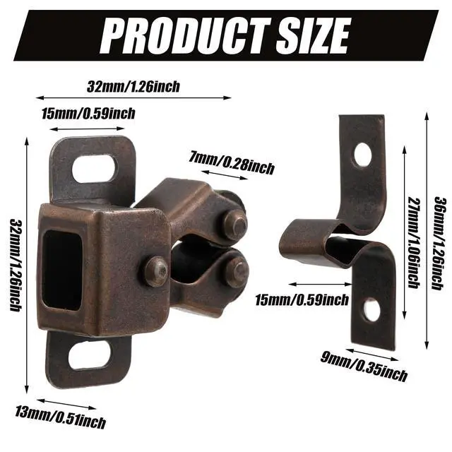 Alt view image 2 of 6 - 20 Pcs Cabinet Door Latch and Catch Hardware,Brown Antique Copper | Double Roller Catch Cabinet Latches with Spear Strike for Closet Doors Kitchen, RV Doors, Easy Install with Screws