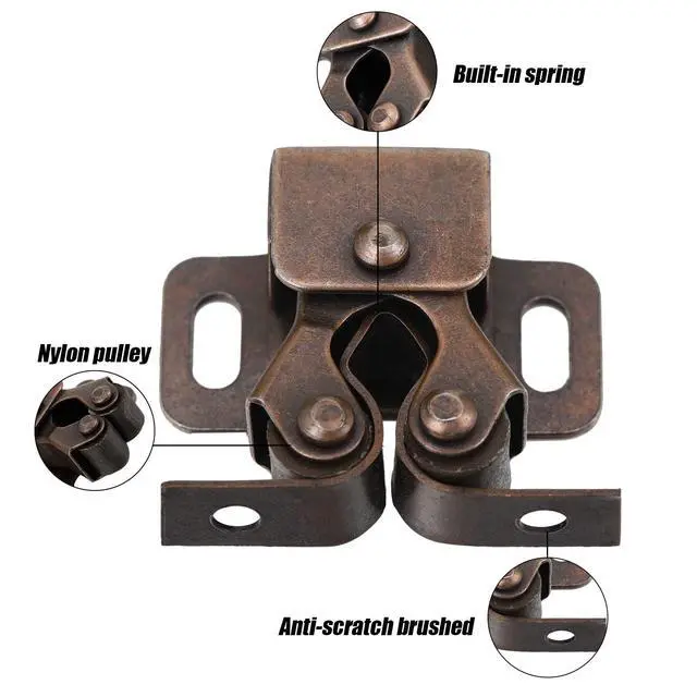 Alt view image 4 of 6 - 20 Pcs Cabinet Door Latch and Catch Hardware,Brown Antique Copper | Double Roller Catch Cabinet Latches with Spear Strike for Closet Doors Kitchen, RV Doors, Easy Install with Screws