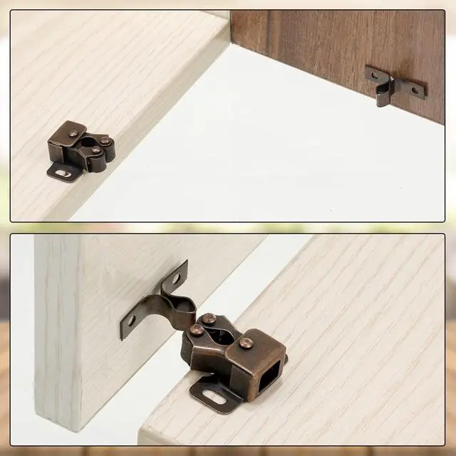 Alt view image 5 of 6 - 20 Pcs Cabinet Door Latch and Catch Hardware,Brown Antique Copper | Double Roller Catch Cabinet Latches with Spear Strike for Closet Doors Kitchen, RV Doors, Easy Install with Screws