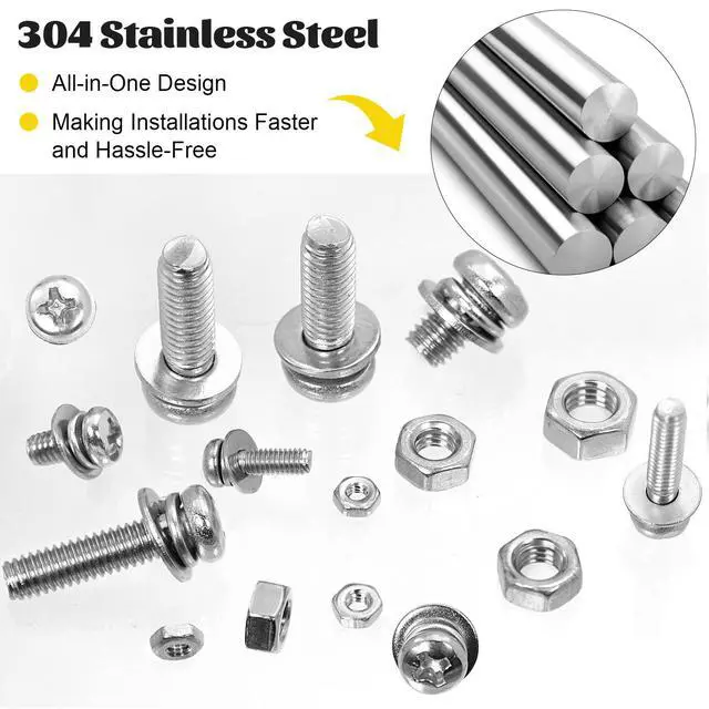Alt view image 4 of 7 - 640PCS M2 M2.5 M3 M4 M5 Phillips Pan Head Machine Screws Assorted Kit | Phillips Pan Head Bolts and Nuts Set, 304 Stainless Steel Metric Combination Screw with Fixed Washers (All-in-One Design)
