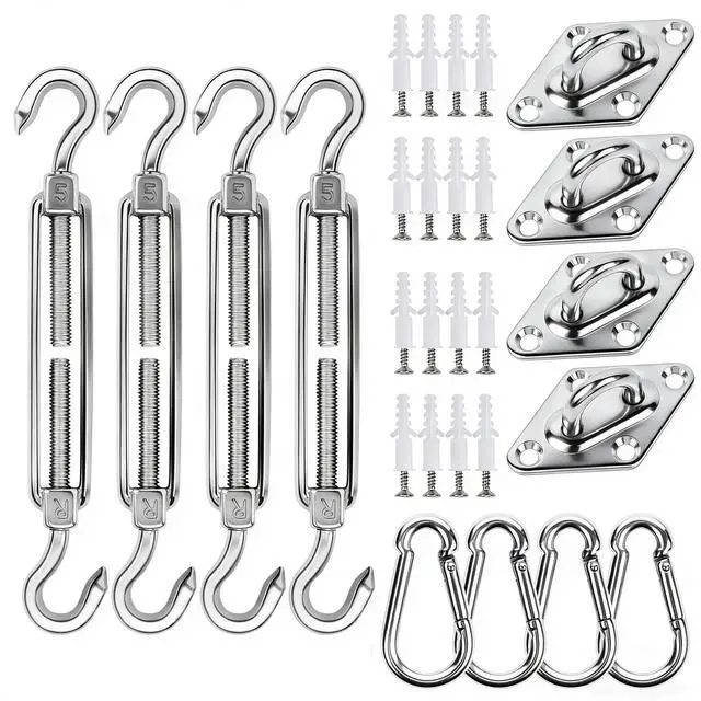 Main image of 44 Pcs Shade Sail Hardware Kit 5 Inch Outdoor Sun Sail Accessories | 304 Stainless Steel Turnbuckles & Brackets for Triangle/Rectangle Sails, Patio Canopy Installation Hardware Set