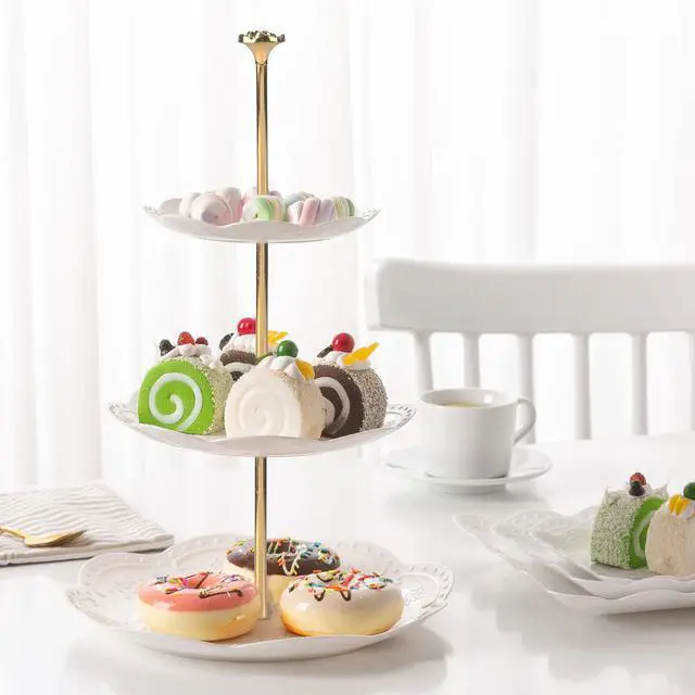 Alt view image 6 of 6 - 3 Tier 14" Heavy Metal Cake Stand Holder Fruit Plate Stand Fitting Hardware Rod (Golden_Rose)