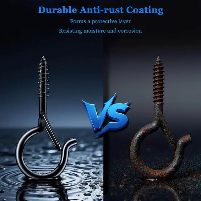 Alt view image 4 of 7 - 36-Pack Black Screw Hooks with Safety Buckles, 40-lb Capacity | 2.3-inch rust-resistant ceiling hooks; 36 anchors and storage case; for plants, string lights, baskets, and outdoor decor