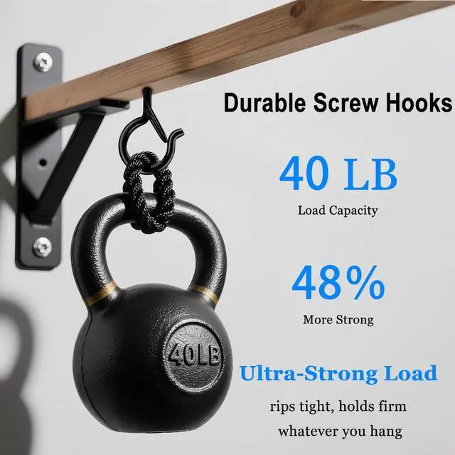 Alt view image 6 of 7 - 36-Pack Black Screw Hooks with Safety Buckles, 40-lb Capacity | 2.3-inch rust-resistant ceiling hooks; 36 anchors and storage case; for plants, string lights, baskets, and outdoor decor