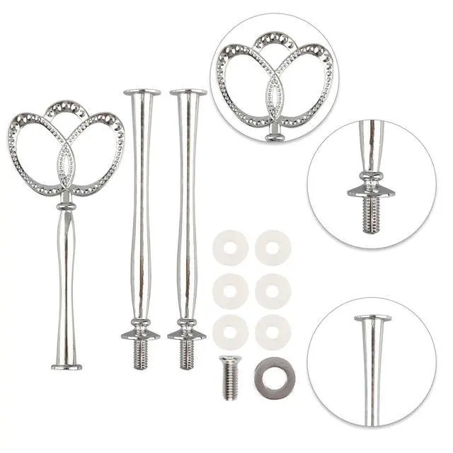 Alt view image 3 of 5 - 3 Tier 14" Heavy Metal Cake Stand Holder Fruit Plate Stand Fitting Hardware Rod(Silver_New_Crown)