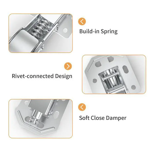 Alt view image 5 of 7 - 2 Pack 90 Degree Soft Close Surface Mount Spring Hinges, Easy Installation No Pre-drilled, Noiseless Frameless Hidden Concealed Kitchen Cabinet Hinge for Cupboard Folded Replacement Hardware